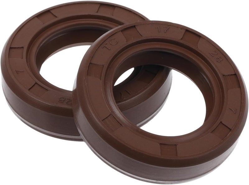 VekAuto Universal Oil Seal TC Double Lip W Steel Spring Seal Ring Rotary Shaft Seal 17x28x7mm High Pressure FKM Rubber Brown 2 Pcs - Image 1